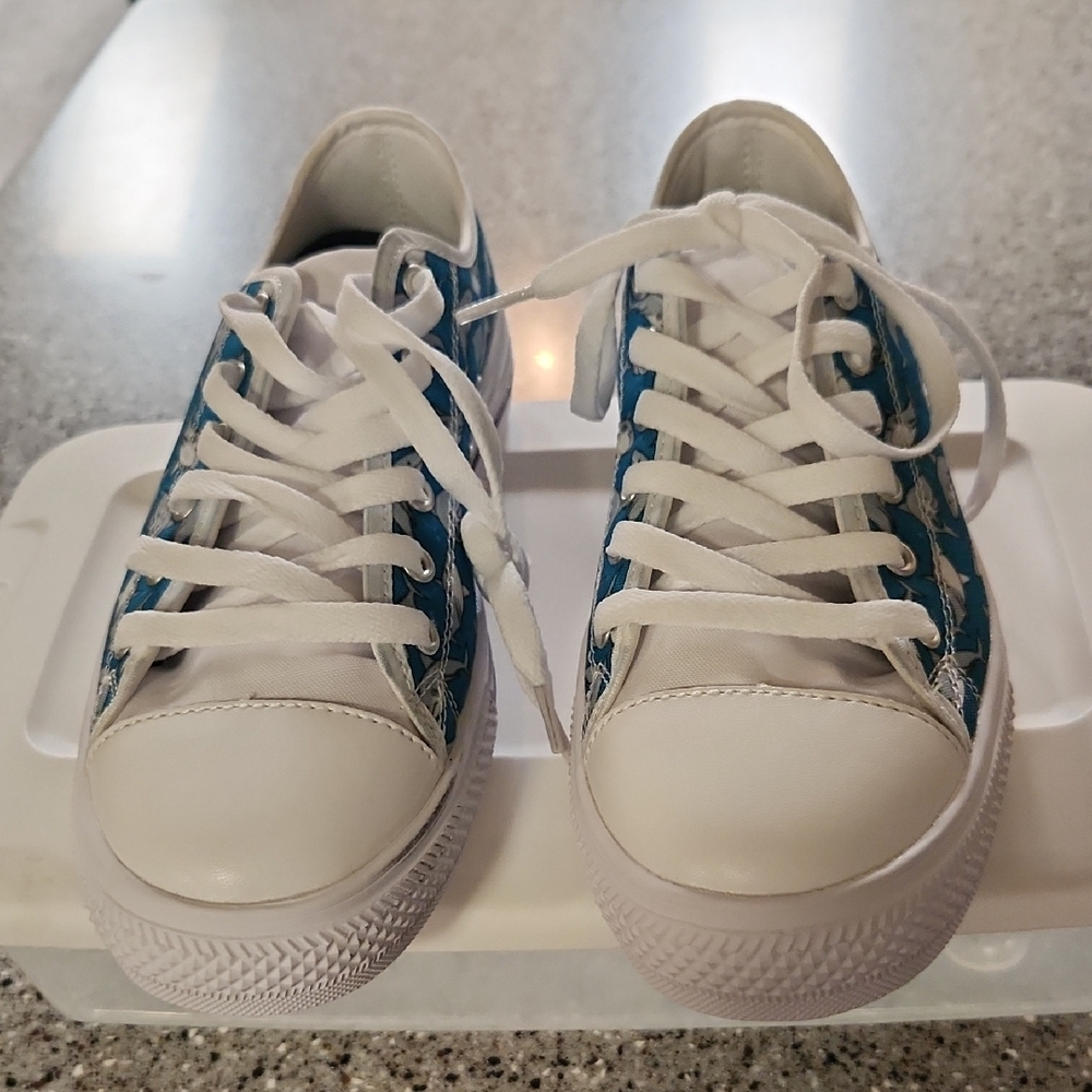 Women's White and Blue Sneakers